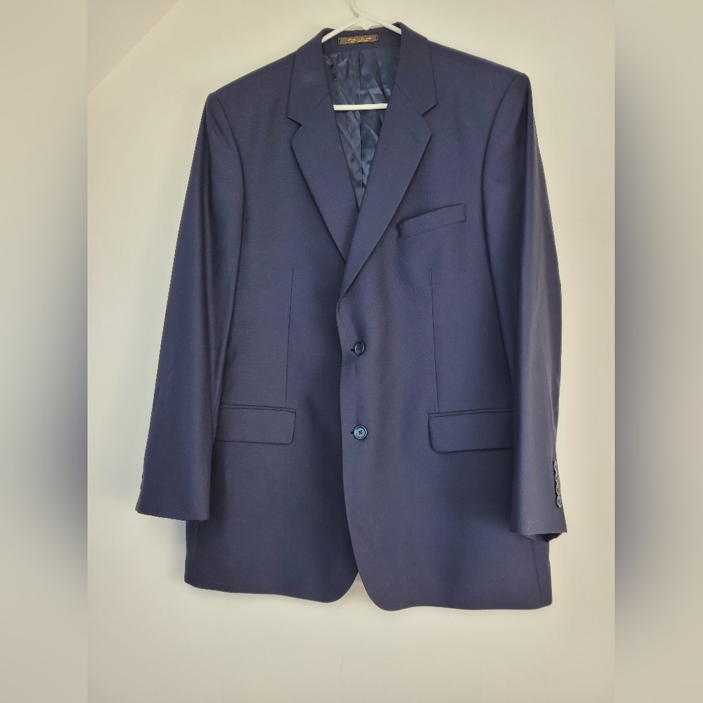 Macys Mens Store Suit Jacket Navy Blue 44 T 100% Wool